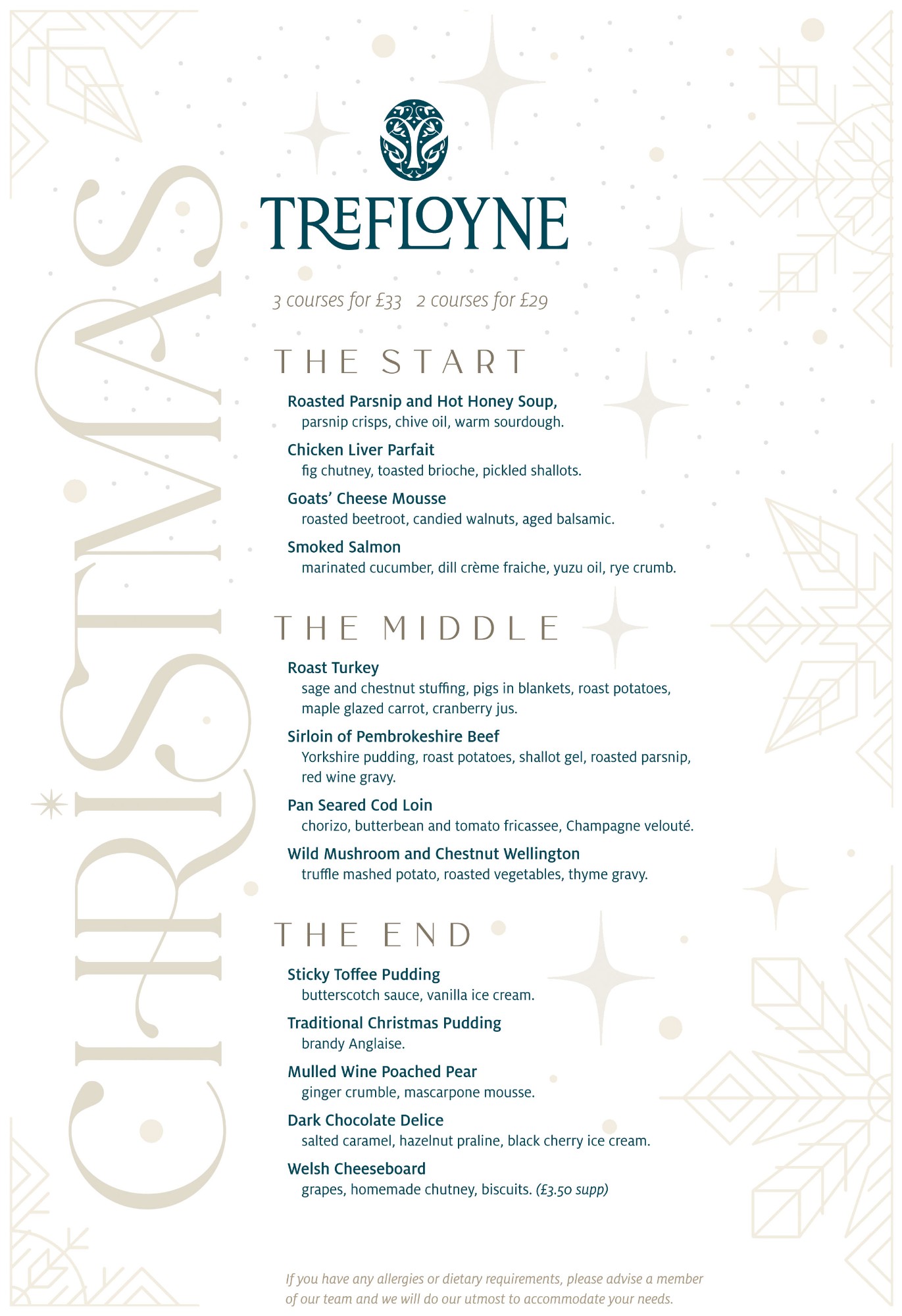 Trefloyne Christmas Menu 2026 
